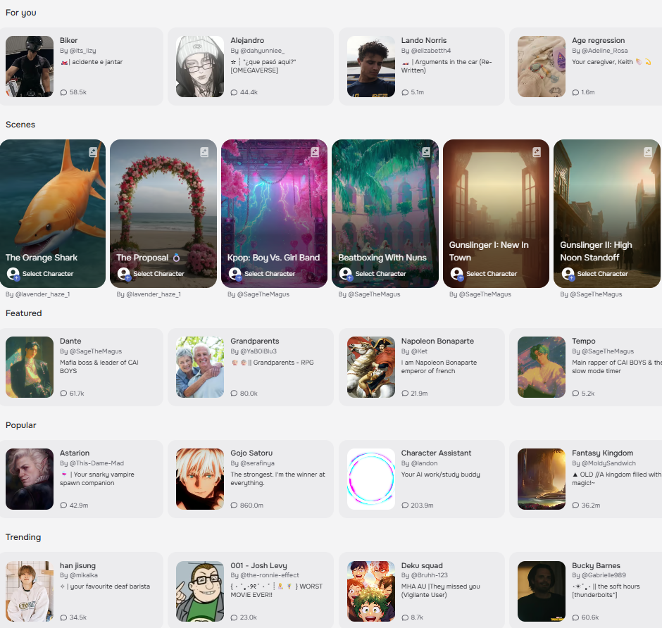 .Character AI Homepage