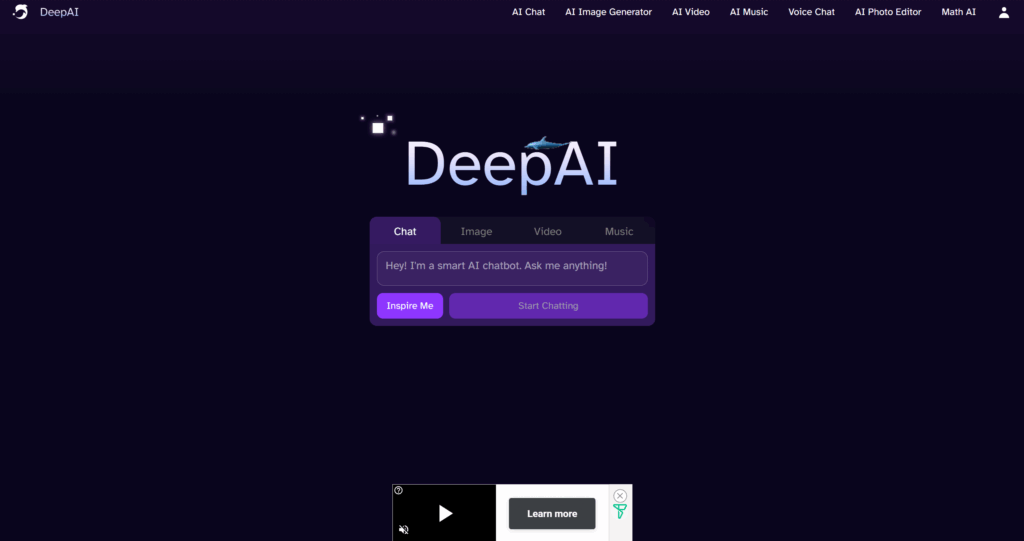 DeepAI homepage