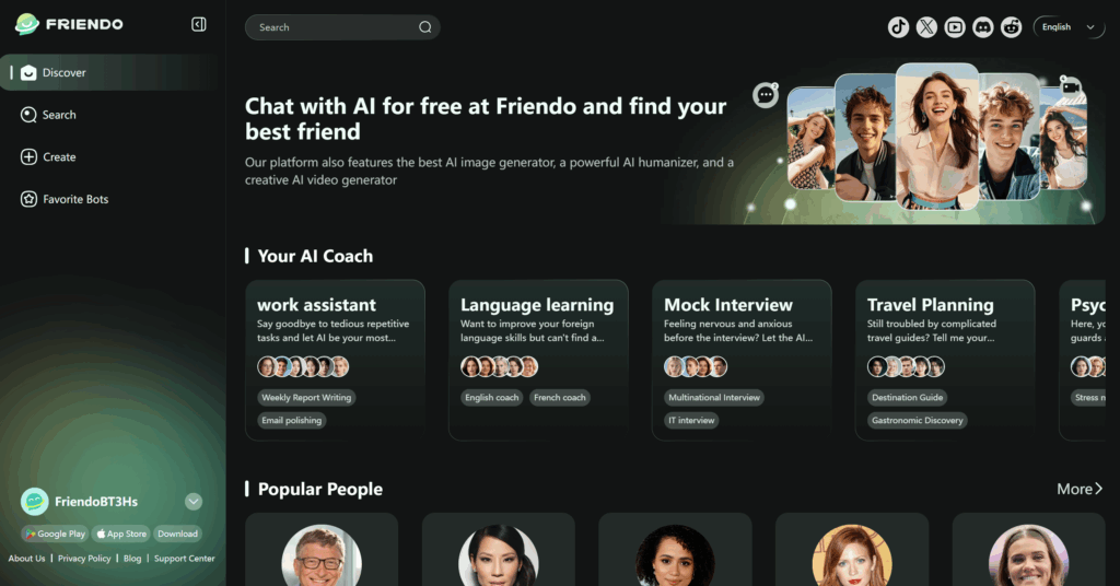FriendoChat homepage