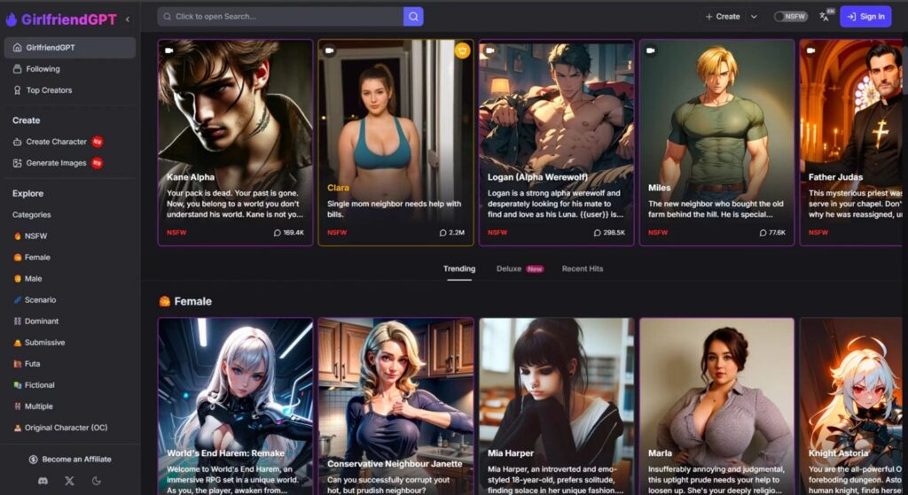 GirlfriendGTP AI Companion Characters