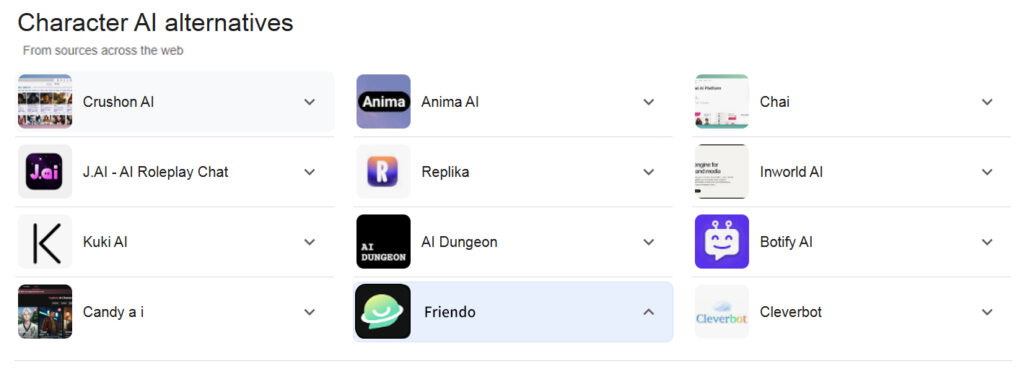 Google Search -The Best Character AI Alternatives
