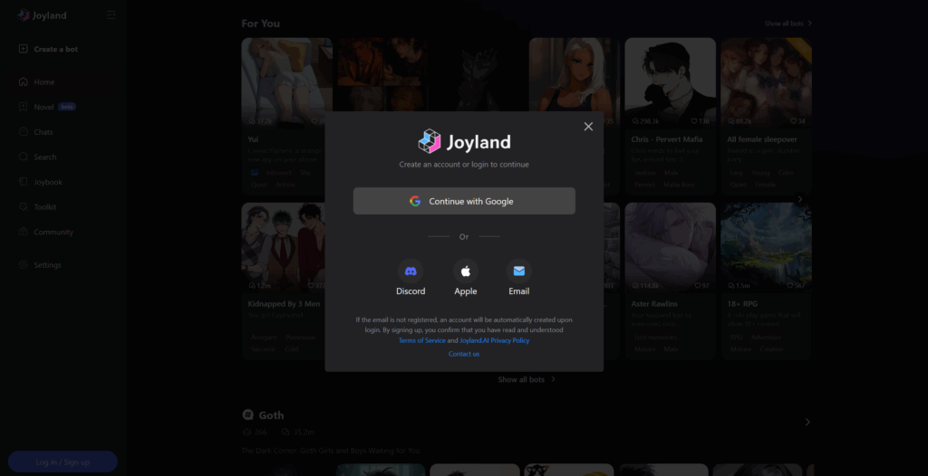 Joyland AI registration