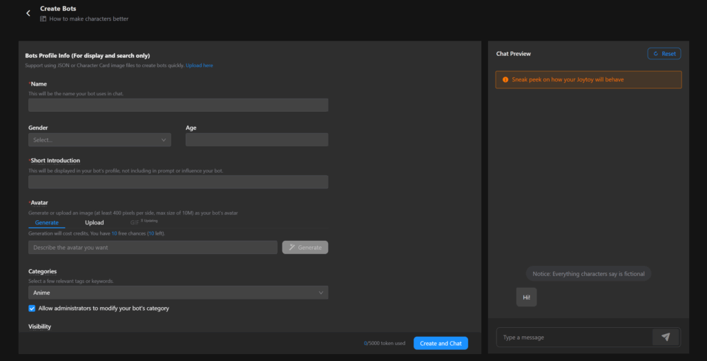 Custom character creation