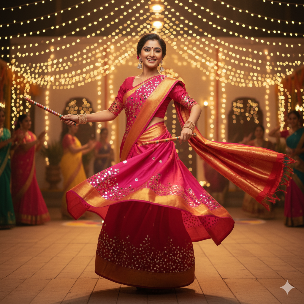 Girl in Red Saree at Navratri Garba Night