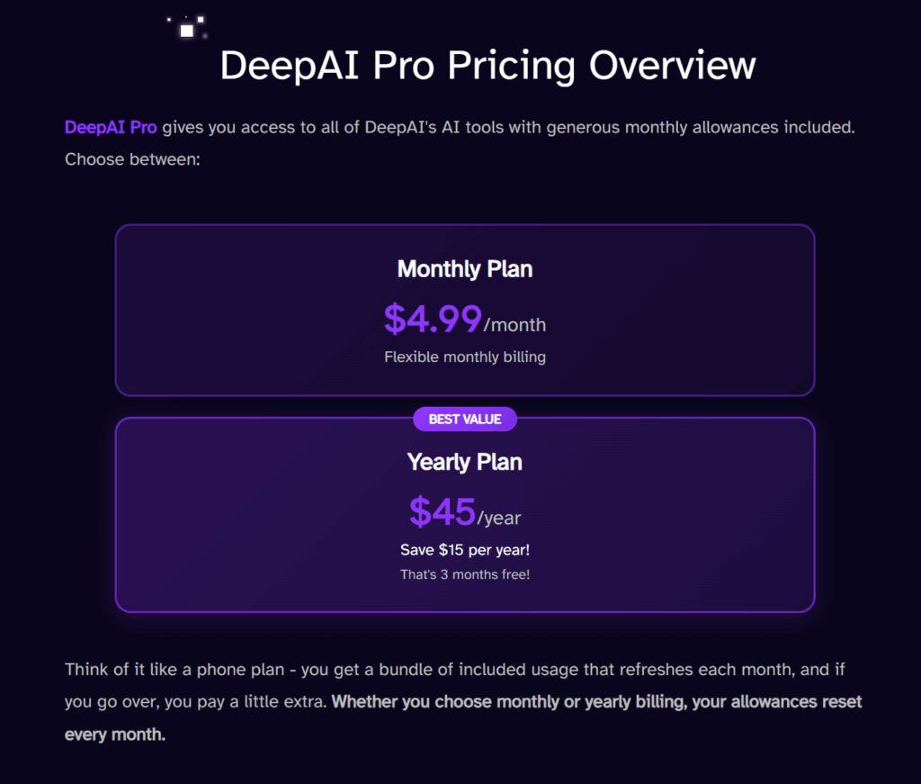 DeepAI pricing