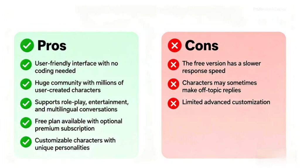 Pros and cons of Character AI