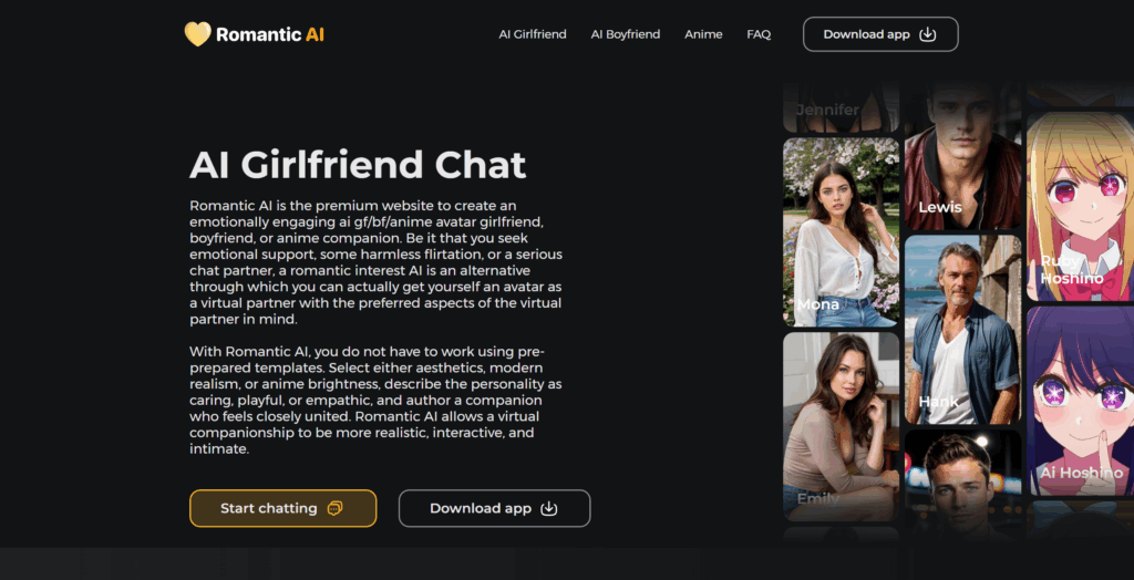 Romantic AI Homepage