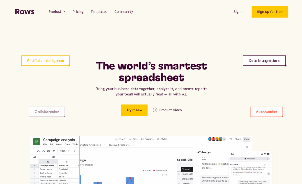 Rows AI Homepage