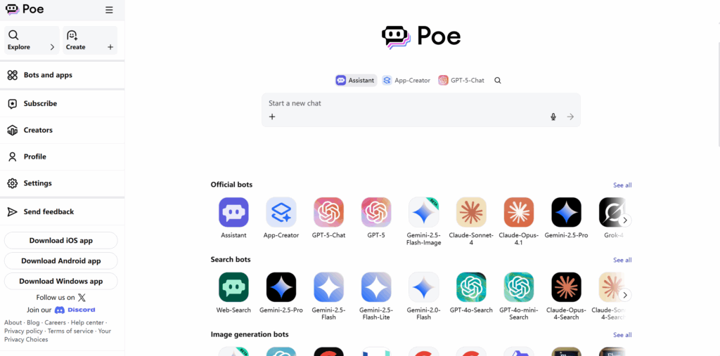 Poe AI homepage