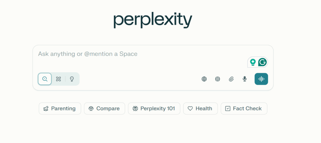 Perplexity AI homepage