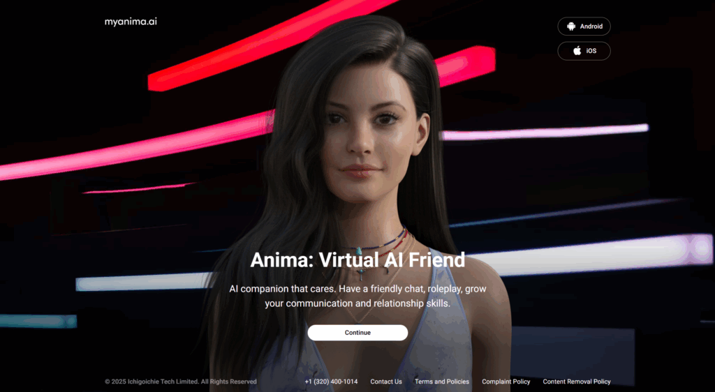 Anima AI homepage
