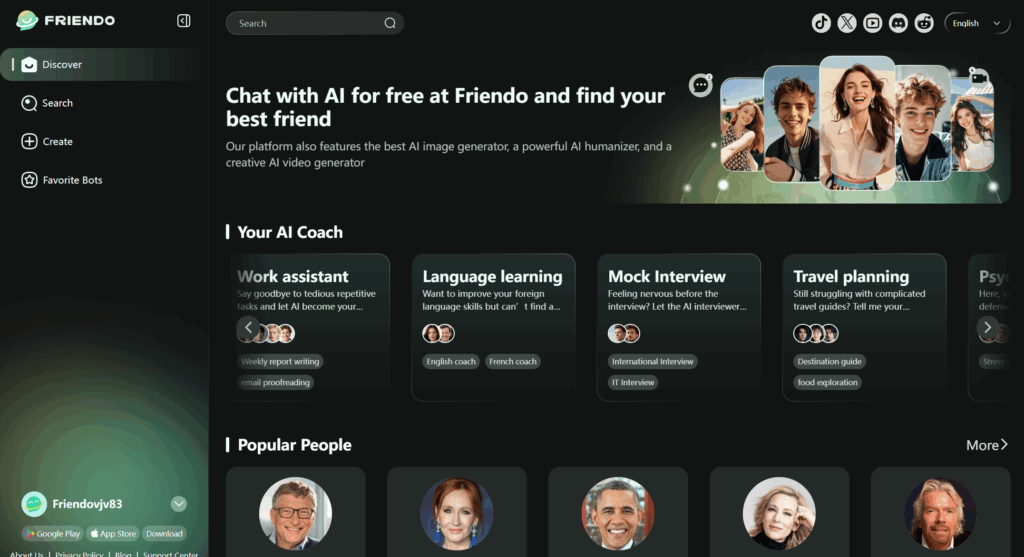  FriendoChat homepage
