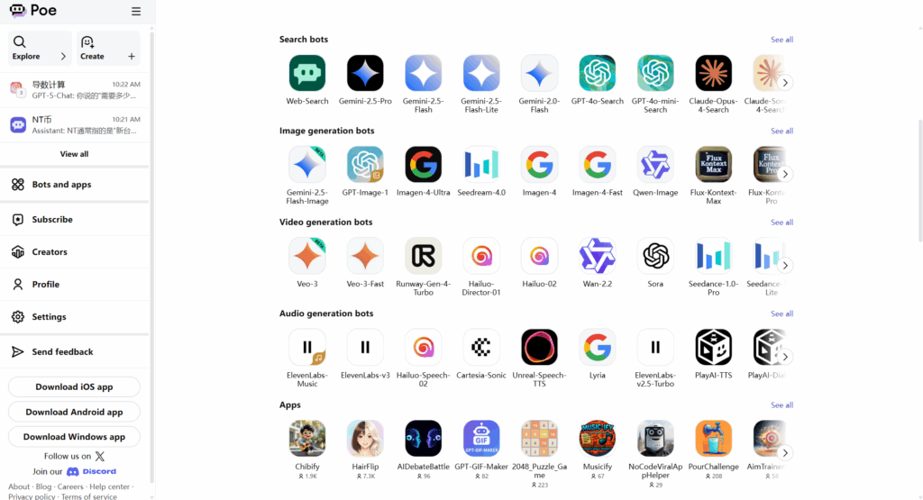 Poe AI homepage