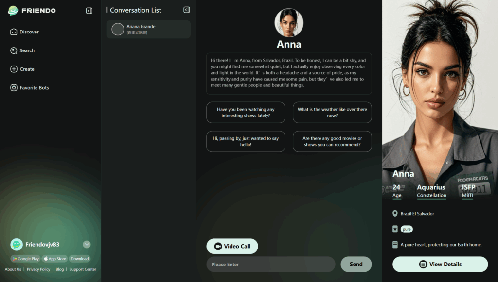 FriendoChat Character Chat Page
