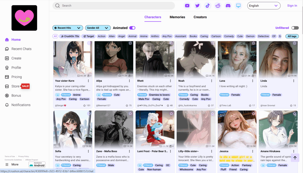 Crushon AI Homepage