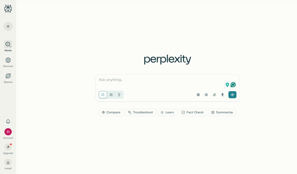 Perplexity AI Homepage