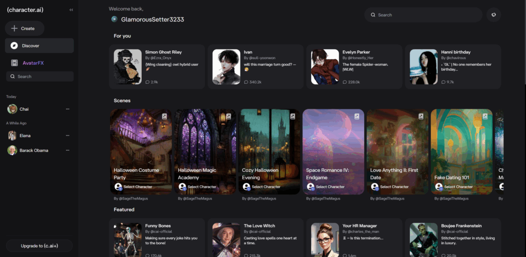 Character.AI homepage
