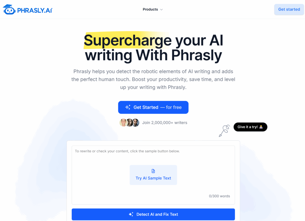 Phrasly AI homepage