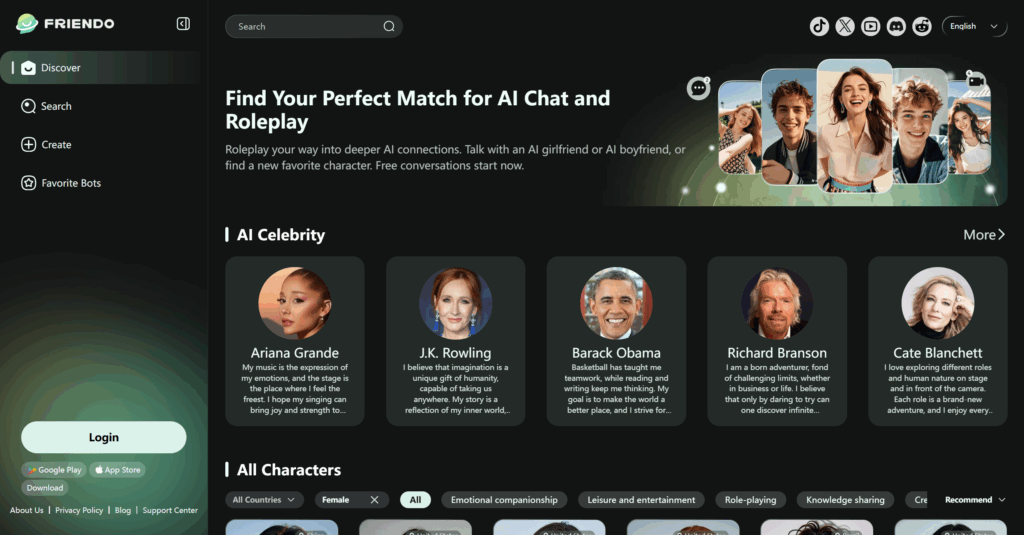 FriendoChat homepage