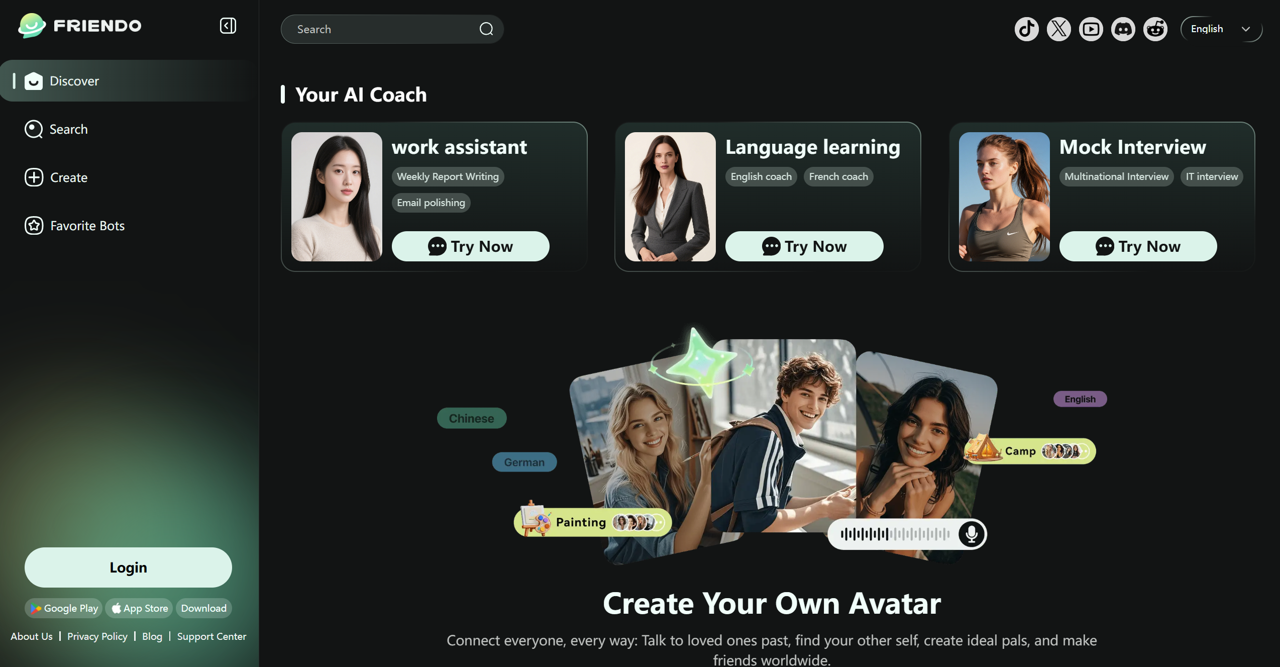 FriendoChat homepage